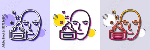 Face cream line icon. Halftone dotted pattern. Gradient icon with grain shadow. Skin care lotion sign. Cosmetics symbol. Line face cream icon. Various designs. Vector