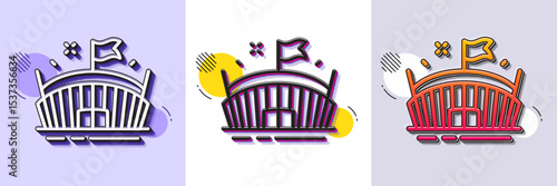 Sports stadium line icon. Halftone dotted pattern. Gradient icon with grain shadow. Arena with flag sign. Sport complex symbol. Line arena icon. Various designs. Vector
