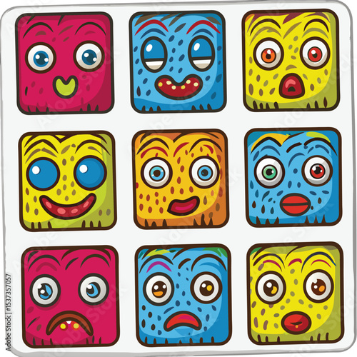 Wallpaper Mural Colorful Cartoon Square Faces with Funny Expressions and Emotions Torontodigital.ca