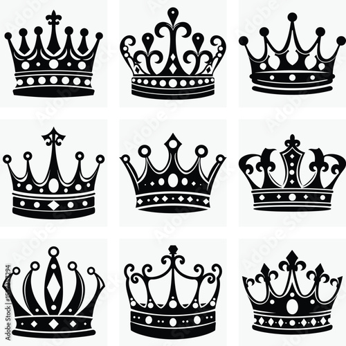 A royal vector crown icon set, perfect for heraldic design and vintage imperial insignia collections