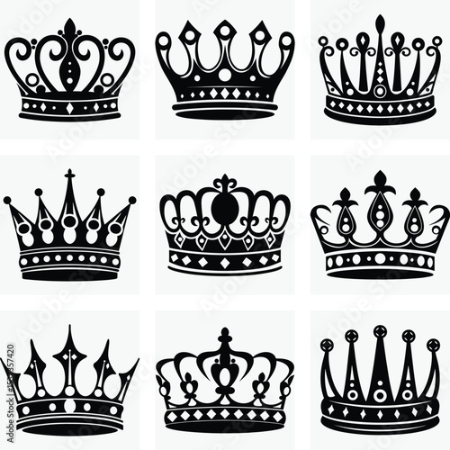 A royal vector crown icon set, perfect for heraldic design and vintage imperial insignia collections