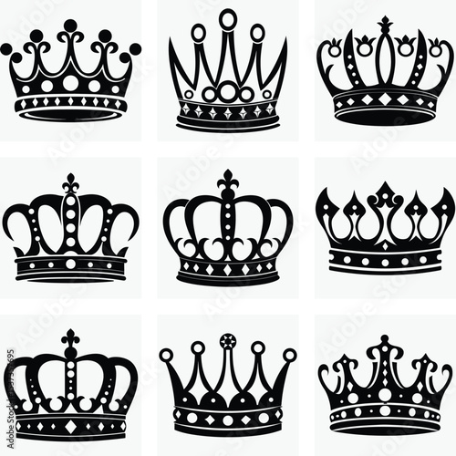 A royal vector crown icon set, perfect for heraldic design and vintage imperial insignia collections