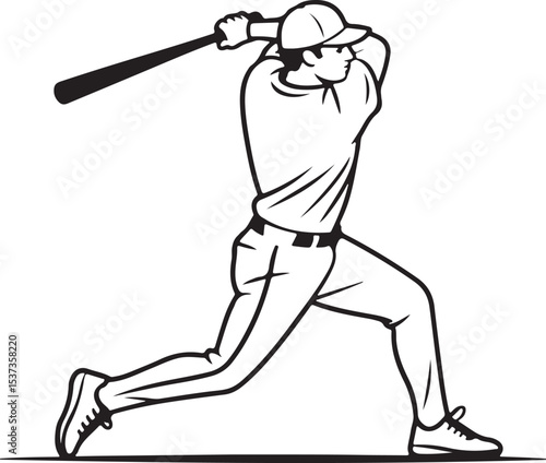 Baseball player batting stance line art, powerful sport action illustration