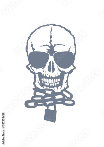 Tete de mort lunette soleil chaine cadenas