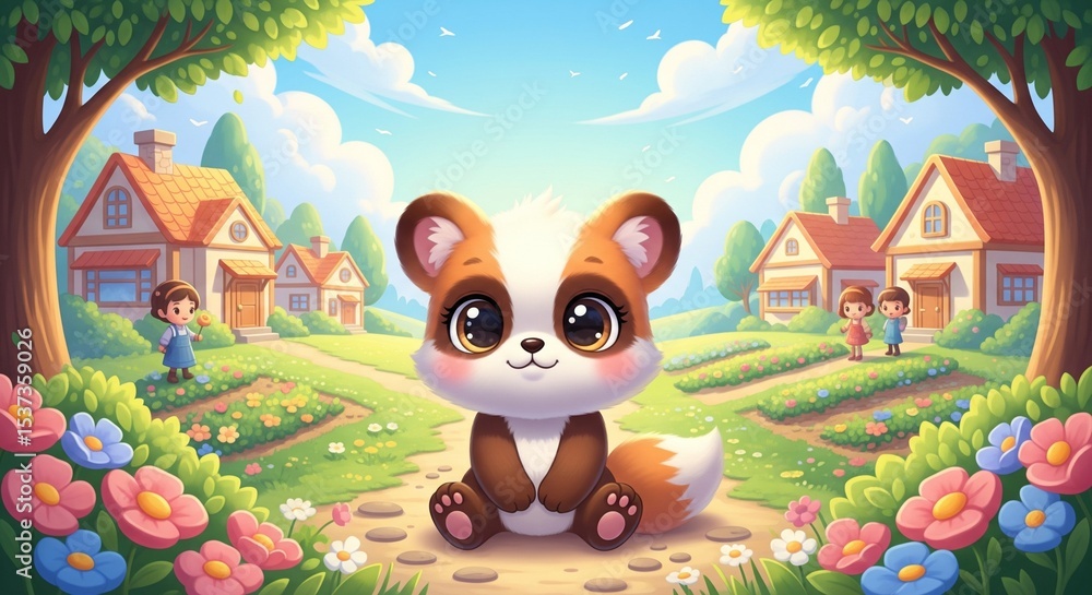 Naklejka premium Cute Wallpaper, A super cute fluffy baby animal Cartoon