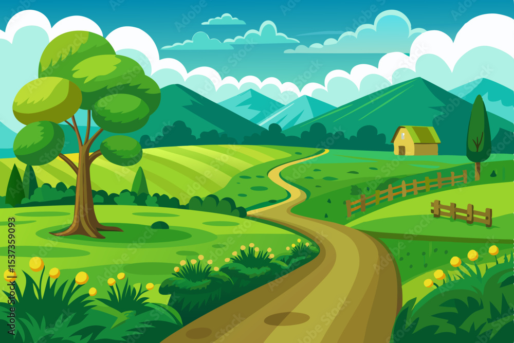 Fototapeta premium summer landscape with green grass and blue sky