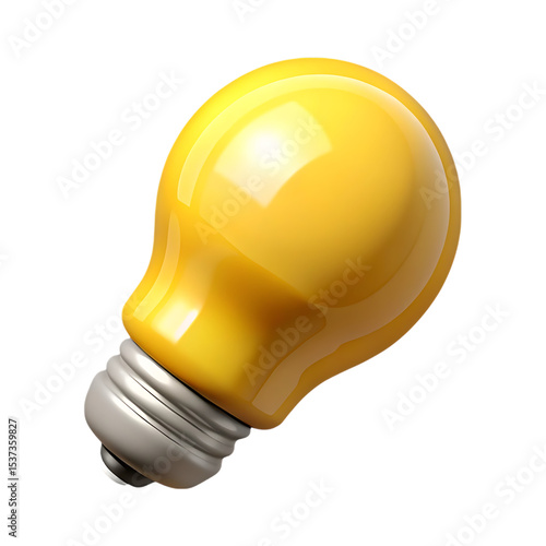 Shiny yellow light bulb 3d render isolated on transparent background