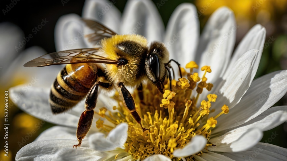 Honeybee on white flower Honeybee on white flower