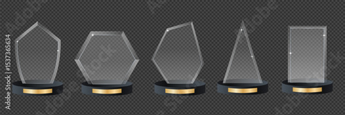 Vector Glass Awards isolated on transparent background. Shiny Prize and Trophy set.