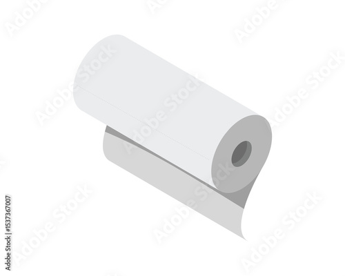 Clean, minimalist isometric illustration of a roll of paper.  Perfect for representing concepts of freshness, new beginnings, or clean solutions.