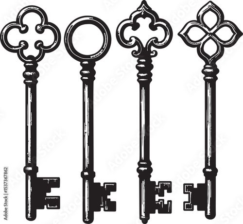 Luxury Black Vintage Keys Set – Authentic Ornate Antique Design
