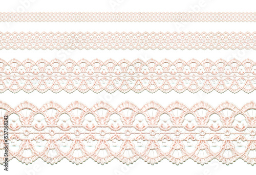 Pink lace ribbons creating elegant and decorative borders on white background