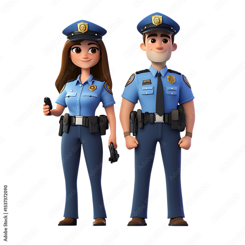 Cartoon police officer couple isolated on transparent background Cartoon police officer couple isolated on transparent background