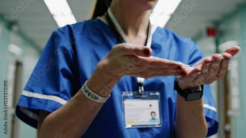Nurse Applying Hand Sanitizer.
