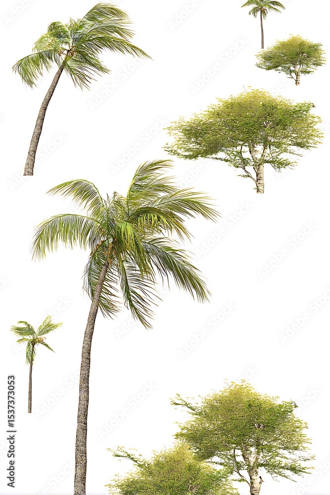 Fototapeta premium Tropical trees against white background