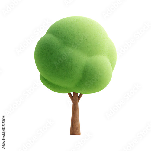 Cartoon green tree with brown trunk isolated on transparent background