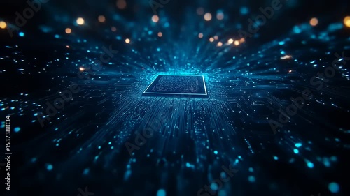 CPU Chip with Digital Data Stream.