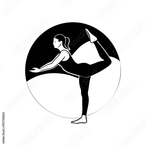 Monochrome Graphic of a Woman Practicing Yoga in Lord of the Dance Pose silhouette vector
