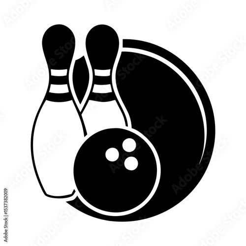 Vector graphic of two bowling pins and a bowling ball with background silhouette vector