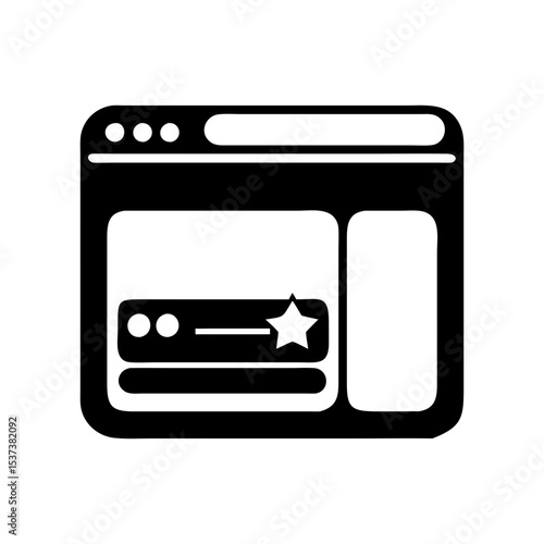 Depiction of a browser window icon with a star, minimalist style silhouette vector