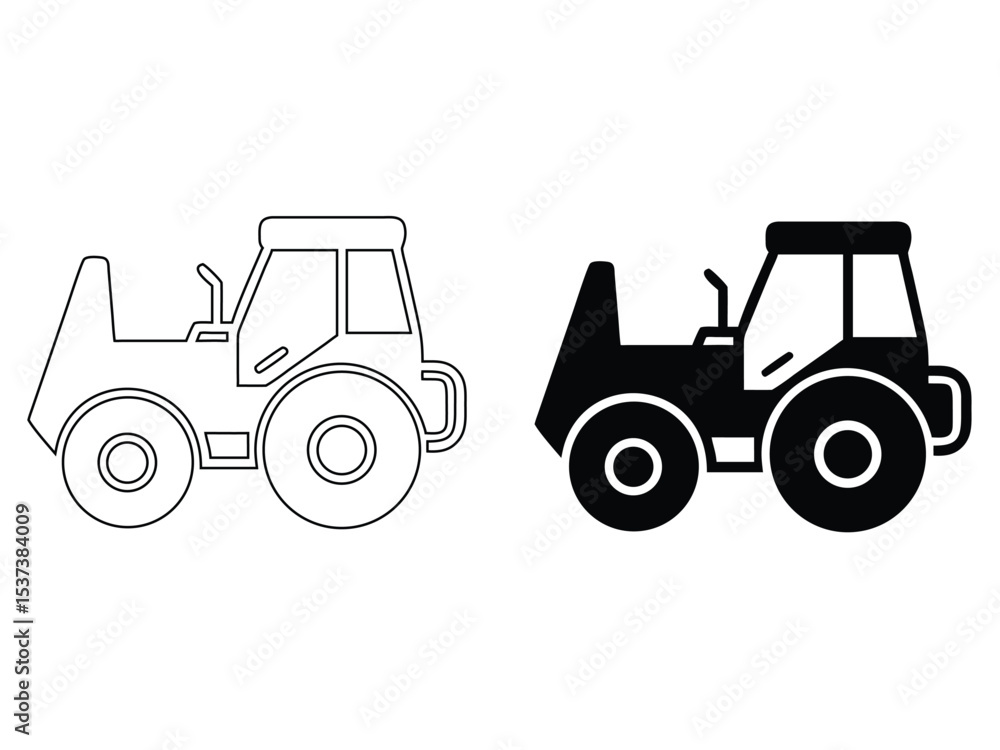 Naklejka premium Minimalist illustration of two tractor outlines in black and white for design projects