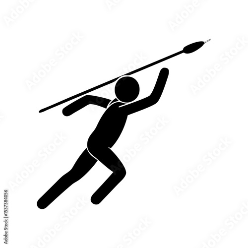 Simple black and white illustration of a person running and throwing a spear silhouette vector