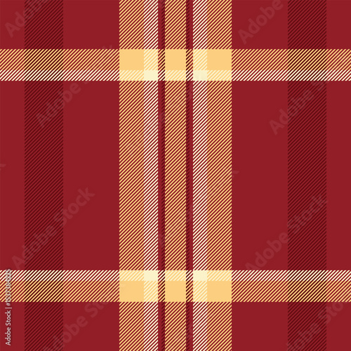 Classic plaid pattern in deep red and gold hues, evokes tradition warmth. Perfect for textiles, backgrounds, seasonal designs. Seamless versatile.