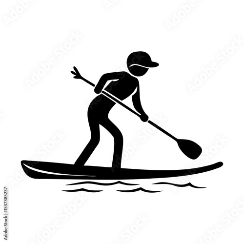 Iconographic representation of a stand up paddleboarder on the water surface silhouette vector
