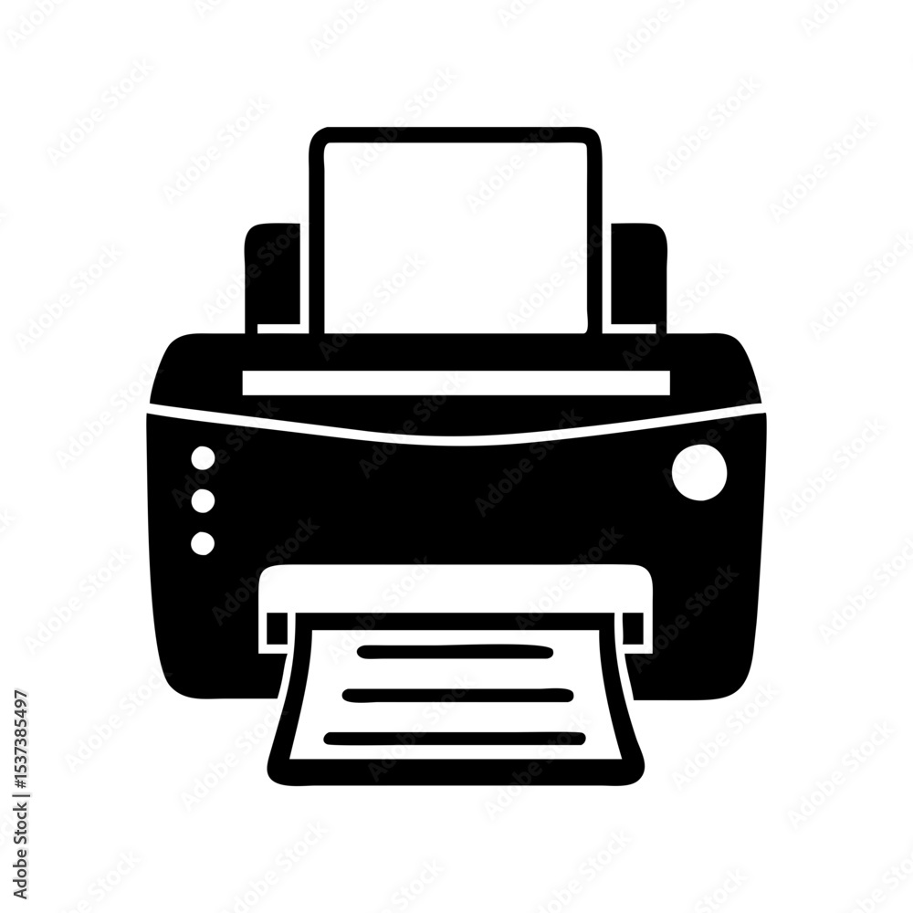 Simple and clean monochrome illustration of a printer with paper inside silhouette vector Simple and clean monochrome illustration of a printer with paper inside silhouette vector