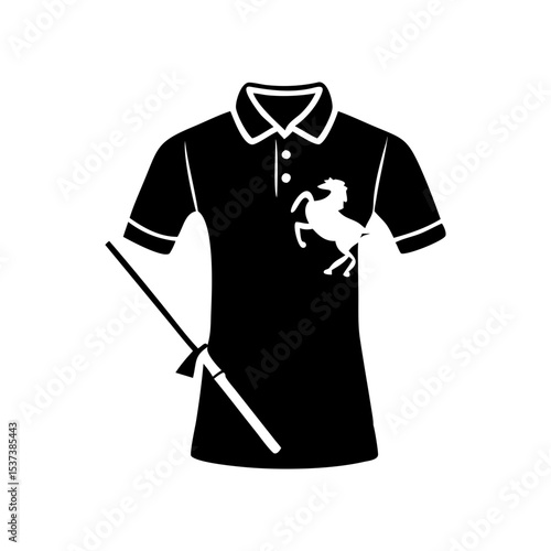 Black polo shirt with a horse emblem and native tomahawk art silhouette vector