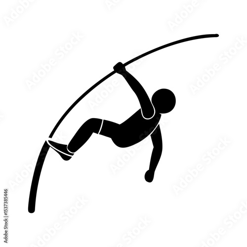Silhouette of a pole vaulter in mid air vaulting over a bar silhouette vector