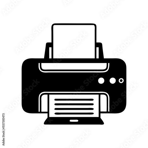 Black and White Printer with Paper Ready to Print Documents Nicely silhouette vector