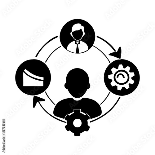 Business process cycle diagram showing continuous improvement and workflow optimization design silhouette vector