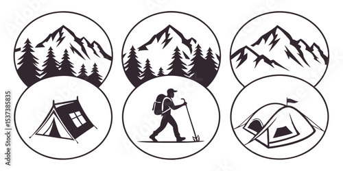 vector mountain elements for outdoor travel