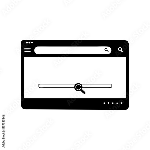 Black and white illustration of a website interface featuring search functionality silhouette vector
