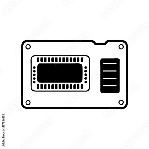 Black and white illustration of a microcontroller development board module silhouette vector