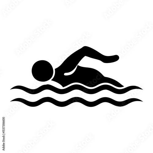 Black Silhouette of a Swimmer in a Body of Water with Waves silhouette vector