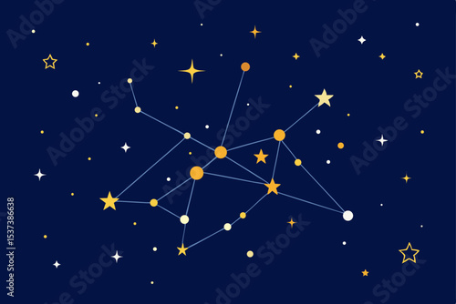 Starry night sky vector illustration with bright, magical constellations