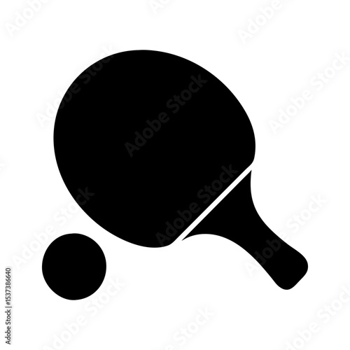 Table tennis icon showcasing a paddle and ball in simple black design silhouette vector