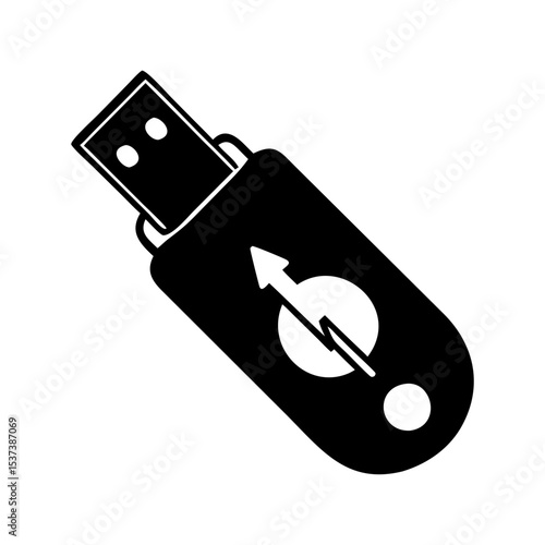 Simple black and white illustration of a USB flash drive memory stick silhouette vector