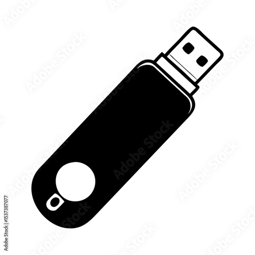 Black and white illustration of a USB flash drive for data storage silhouette vector