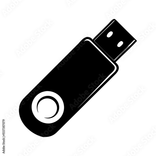 Black and white illustration of a USB flash drive for data storage silhouette vector