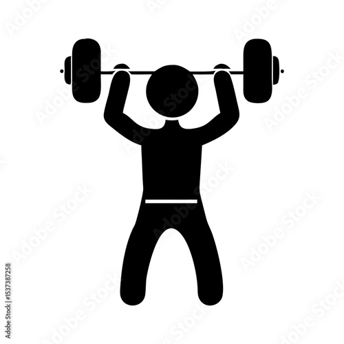 Stick Figure Demonstrating a Weightlifting Exercise with a Barbell Above their Head silhouette vector