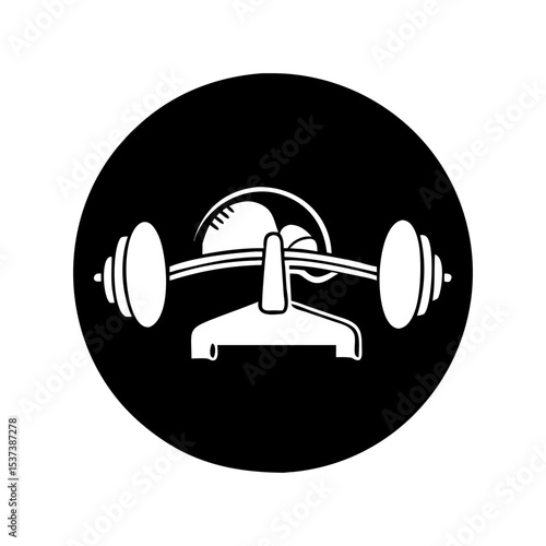 Weightlifting equipment for powerlifting and gym strength training representation on black circle silhouette vector