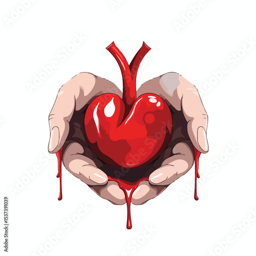 Blood Donation Campaign: Hand Holding Drop Blood Heart - Vector Illustration