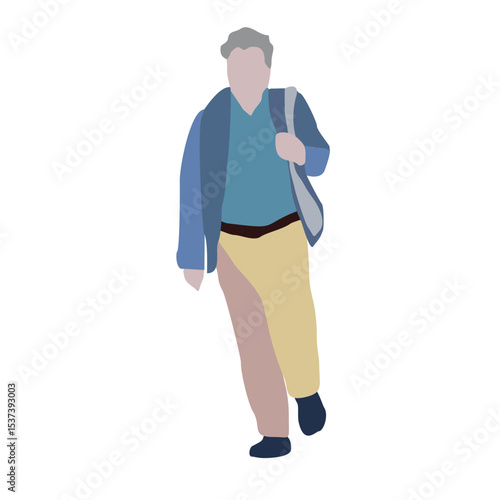 A man walks down the street in summer clothes. 2D image to use as entourage. Flat city vector infographic.