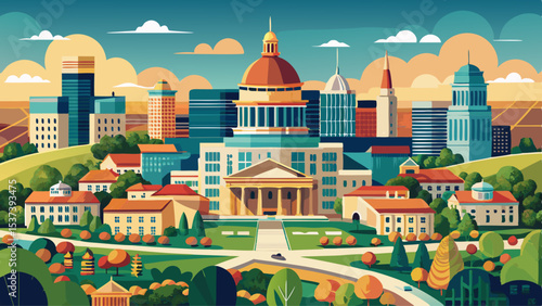Aerial panorama of Topeka and Kansas State Capitol. Topeka is the capital city of the U.S. state of Kansas and the county seat of Shawnee County. Very beautiful