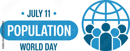 Illustration for world population day with globe and people figures on a white background