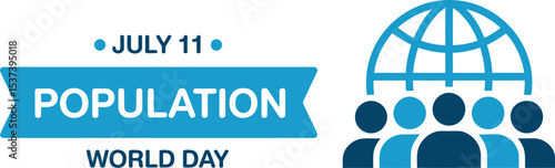 A graphic for world population day with july eleventh date and globe and people icon design