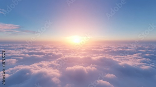 Wallpaper Mural Above the Clouds Sunset Aerial View, Peaceful, Heavenly Scene, 3D Render, Fantasy Landscape. Cloud, Sunrise Torontodigital.ca